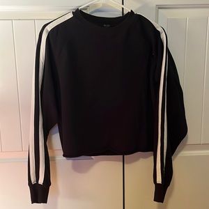 John Galt cropped navy crew neck with white stripes on the sleeves, one size